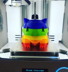 Rainbow colored 3D printed Pokémon.