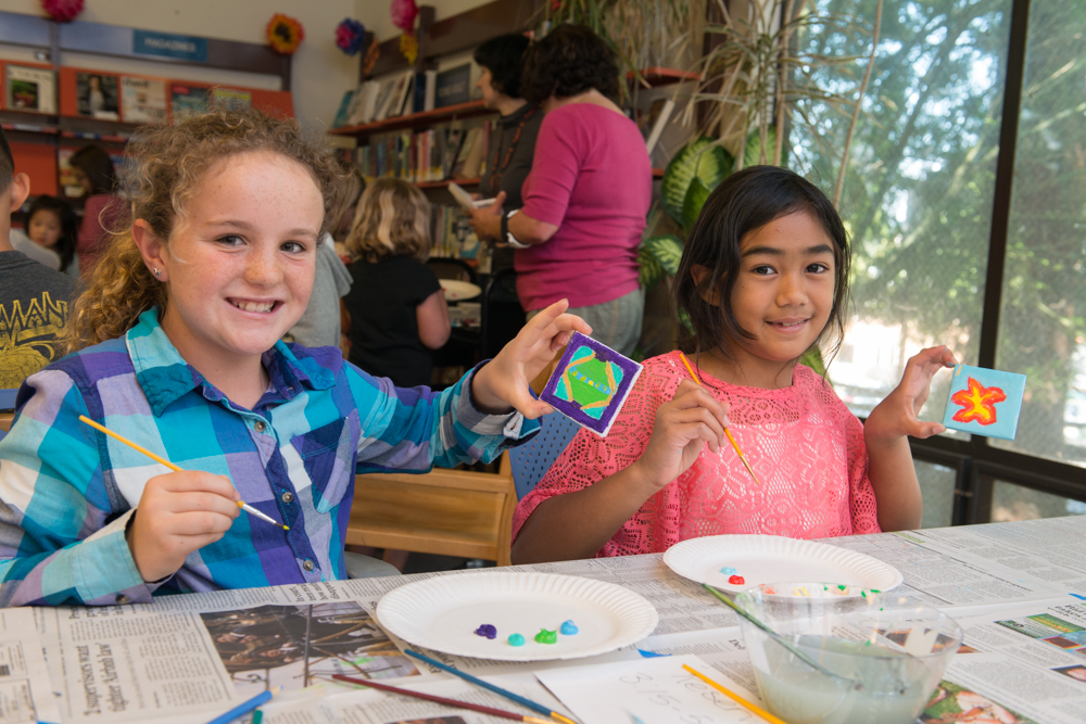 Children participating in a craft event.