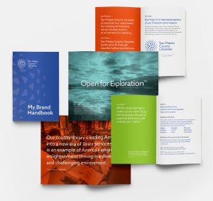 Additional examples of the new San Mateo County Libraries rebranding.