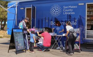 Bookmobile staff at a scheduled stop.